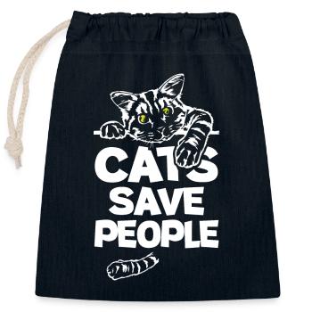 Cats Save People - Verschließbarer Geschenkbeutel aus Baumwolle (25x30cm) - Navy - Vorne