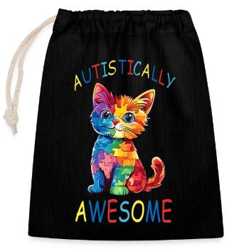 Autistically Awesome Autism Cat - Closable cotton gift bag (25x30cm) - black - Front