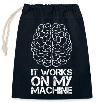 It works on my machine für Programmier Fans weiß - Verschließbarer Geschenkbeutel aus Baumwolle (25x30cm) - Navy - Vorne