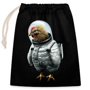 Ein Huhn im Astronautenanzug - Verschließbarer Geschenkbeutel aus Baumwolle (25x30cm) - Schwarz - Vorne