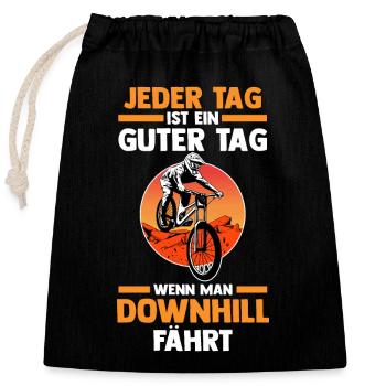 Mountainbike Fahrrad Downhill - Verschließbarer Geschenkbeutel aus Baumwolle (25x30cm) - Schwarz - Vorne
