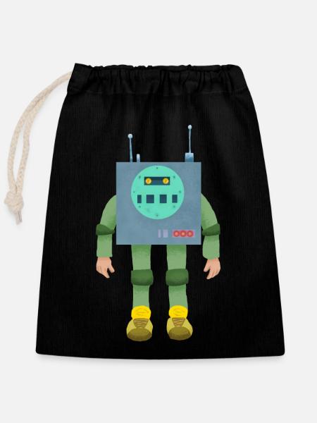 Robo-Junge - Verschließbarer Geschenkbeutel aus Baumwolle (25x30cm) - Schwarz
