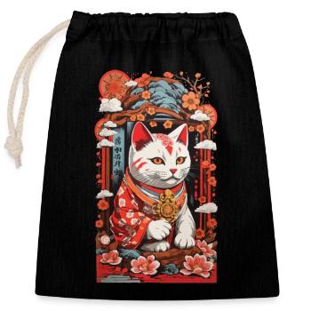 Chats japonais porte-bonheur amoureux des chats - Sac cadeau en coton avec cordon (25 x 30 cm) - noir - Devant