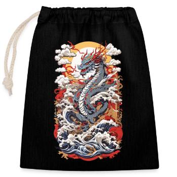 Ukiyo-E Stil Asiatischer Drache Retro Design - Verschließbarer Geschenkbeutel aus Baumwolle (25x30cm) - Schwarz - Vorne