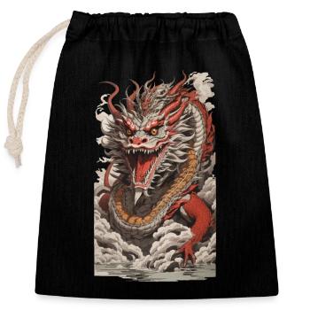 Asiatischer Drache Japan Stil Streetwear Retro - Verschließbarer Geschenkbeutel aus Baumwolle (25x30cm) - Schwarz - Vorne