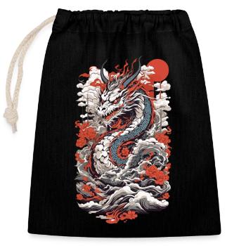 Ukiyo-E Drache Retro Vintage Japanische Kunst - Verschließbarer Geschenkbeutel aus Baumwolle (25x30cm) - Schwarz - Vorne