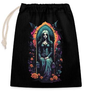 Vintage Gothic Girl Retro Style Illustration - Closable cotton gift bag (25x30cm) - black - Front