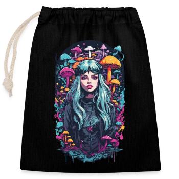 Magical Mushroom Woodland Psytrance Girl Design - Closable cotton gift bag (25x30cm) - black - Front