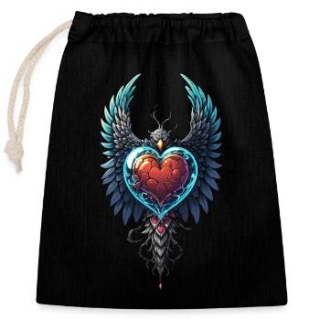 Flying Heart - Verschließbarer Geschenkbeutel aus Baumwolle (25x30cm) - Schwarz - Vorne