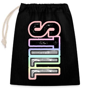 STILL ILL – pastel lettering with character - Closable cotton gift bag (25x30cm) - black - Front