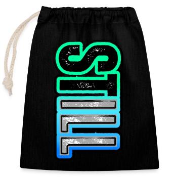 STILL ILL – a bold neon vertical message - Closable cotton gift bag (25x30cm) - black - Front