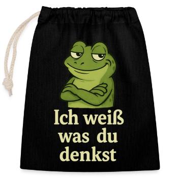 Frosch grinsend Ich weiß was du denkst - Verschließbarer Geschenkbeutel aus Baumwolle (25x30cm) - Schwarz - Vorne