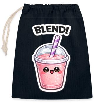 Kawaii Smoothie Becher BLEND - Verschließbarer Geschenkbeutel aus Baumwolle (25x30cm) - Navy - Vorne