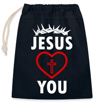 Jesus loves You - Closable cotton gift bag (25x30cm) - navy - Front