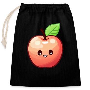 Kawaii Apfel: Fruchtig Süße Versuchung - Verschließbarer Geschenkbeutel aus Baumwolle (25x30cm) - Schwarz - Vorne