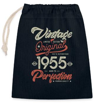 1955 anniversaire vintage Né 1955 - Sac cadeau en coton avec cordon (25 x 30 cm) - bleu marine - Devant