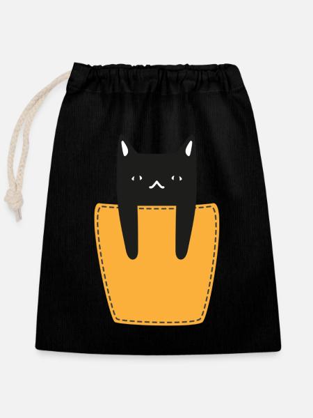 Katze In Der Brusttasche - Verschließbarer Geschenkbeutel aus Baumwolle (25x30cm) - Schwarz