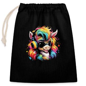 Cute foal with headset gift equestrian sport - Closable cotton gift bag (25x30cm) - black - Front
