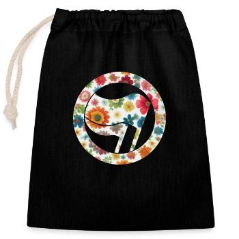 Antifa Blumen Flagge bunt rot - Verschließbarer Geschenkbeutel aus Baumwolle (25x30cm) - Schwarz - Vorne