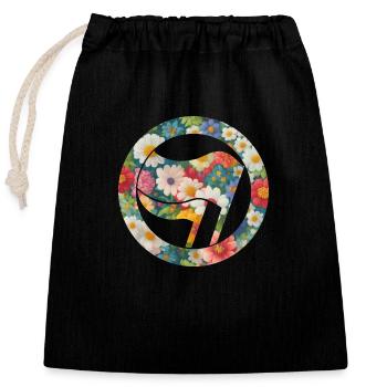 Antifa and flowers - Closable cotton gift bag (25x30cm) - black - Front