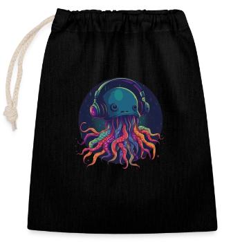 Techno Jellyfish - Cool jellyfish with headphones - Closable cotton gift bag (25x30cm) - black - Front