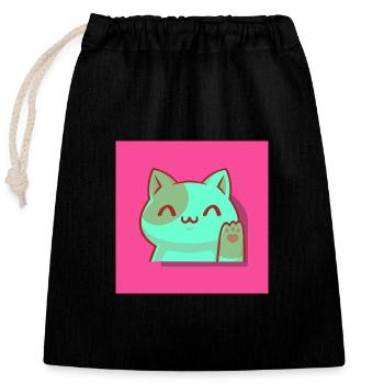 Maneki, Chat Porte-Bonheur, Chat Agité, Kawaii, Japon - Sac cadeau en coton avec cordon (25 x 30 cm) - noir - Devant