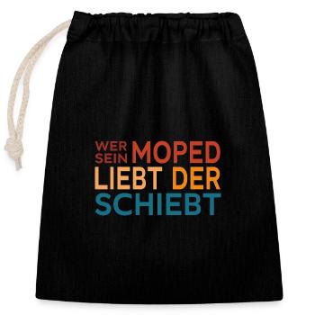 Wer sein Moped liebt - Verschließbarer Geschenkbeutel aus Baumwolle (25x30cm) - Schwarz - Vorne