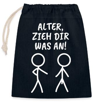 Strichmännchen - Spruch - anziehen - Ironie - Verschließbarer Geschenkbeutel aus Baumwolle (25x30cm) - Navy - Vorne