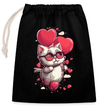 Chibi Love Cat - Closable cotton gift bag (25x30cm) - black - Front