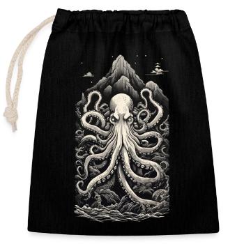 Vintage Kraken Deep Sea & Japan Aesthetic Design - Sac cadeau en coton avec cordon (25 x 30 cm) - noir - Devant