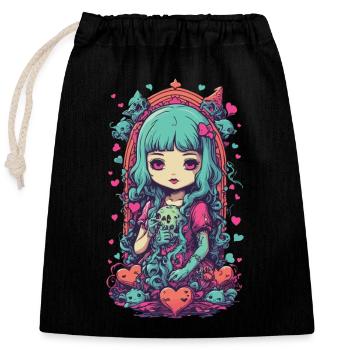 Weirdcore Goth Girl Occult Love Design - Closable cotton gift bag (25x30cm) - black - Front