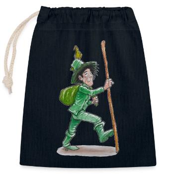 Le vagabond vert "GreenVagrant" en vadrouille - Sac cadeau en coton avec cordon (25 x 30 cm) - bleu marine - Devant