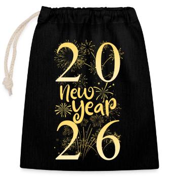 Happy New Year 2026 New Year New Year - Sac cadeau en coton avec cordon (25 x 30 cm) - noir - Devant