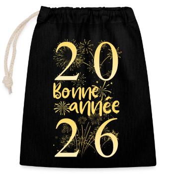 Happy New Year 2026 New Year New Year - Sac cadeau en coton avec cordon (25 x 30 cm) - noir - Devant