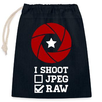 I Shoot Photography – Camera Design for Photographers - Closable cotton gift bag (25x30cm) - navy - Front