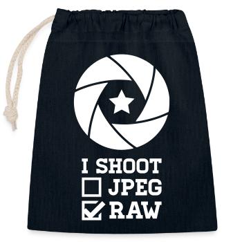 I Shoot Fotografie – Kamera Design für Fotografen - Verschließbarer Geschenkbeutel aus Baumwolle (25x30cm) - Navy - Vorne