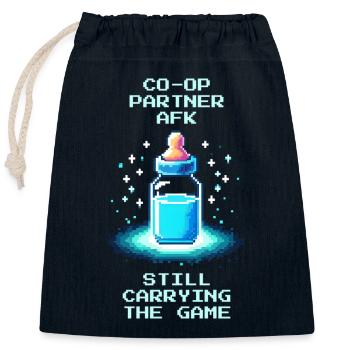 Partenaire coopératif AFK | Papa porte quand même - Sac cadeau en coton avec cordon (25 x 30 cm) - bleu marine - Devant