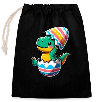 T-Rex Dino als Osterei, Tollpatschiger Eierschalen - Verschließbarer Geschenkbeutel aus Baumwolle (25x30cm) - Schwarz - Vorne