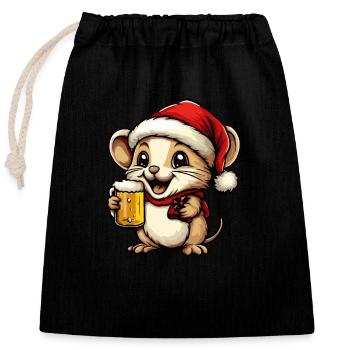Mouse Christmas Beer Funny - Closable cotton gift bag (25x30cm) - black - Front