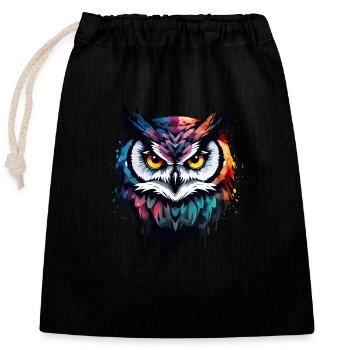Owl Cool Colorful Feathers Cool Cool Bird - Closable cotton gift bag (25x30cm) - black - Front