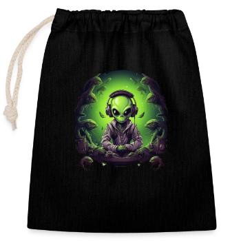 Cadeau extraterrestre Gamer Gamer, Créature extraterrestre - Sac cadeau en coton avec cordon (25 x 30 cm) - noir - Devant