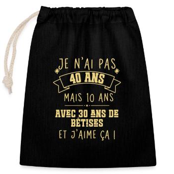 40 ans anniversaire - Sac cadeau en coton avec cordon (25 x 30 cm) - noir - Devant