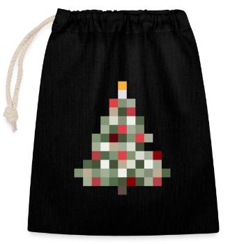8-Bit Retro Tannenbaum Xmas - Verschließbarer Geschenkbeutel aus Baumwolle (25x30cm) - Schwarz - Vorne