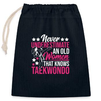 Unterschätze niemals eine alte Frau Taekwondo - Verschließbarer Geschenkbeutel aus Baumwolle (25x30cm) - Navy - Vorne