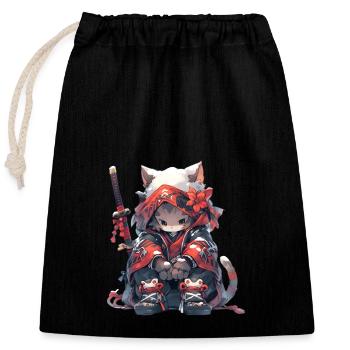 Cute Samurai Cat - Verschließbarer Geschenkbeutel aus Baumwolle (25x30cm) - Schwarz - Vorne