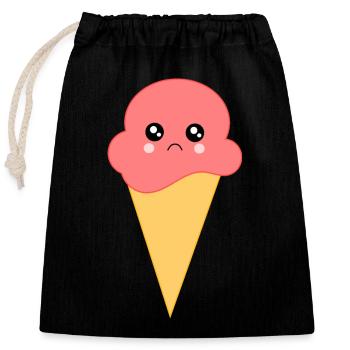 Eis Eiscreme Erdbeereis - Verschließbarer Geschenkbeutel aus Baumwolle (25x30cm) - Schwarz - Vorne
