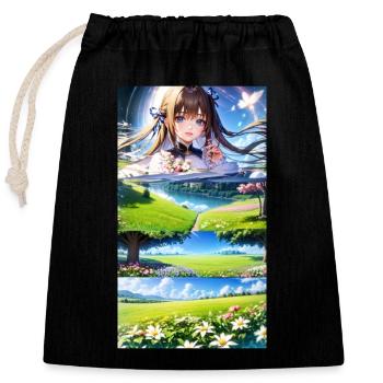 Landscape with 4 Areas, Generative AI - Closable cotton gift bag (25x30cm) - black - Front