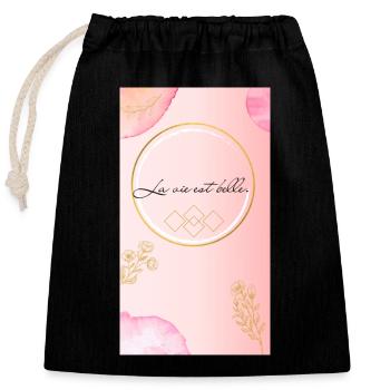 Das Leben ist schön- Design Print - Verschließbarer Geschenkbeutel aus Baumwolle (25x30cm) - Schwarz - Vorne