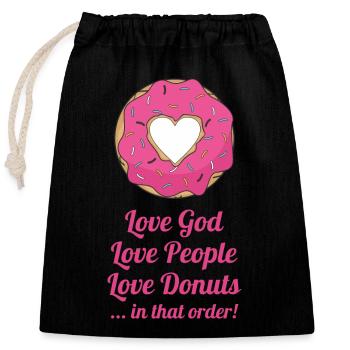 Aimer Dieu, aimer les gens, aimer les beignets... Dans cet ord - Sac cadeau en coton avec cordon (25 x 30 cm) - noir - Devant