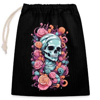Pastel Goth Roses Skull Occult Weirdcore Design - Closable cotton gift bag (25x30cm) - black - Front